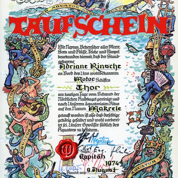 Taufschein — Äquatorüberquerung auf dem Frachter Thor